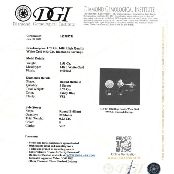 Diamond Halo Earrings Round Blue VS2 14K White Gold 0.93 TCW - Picture 4 of 9